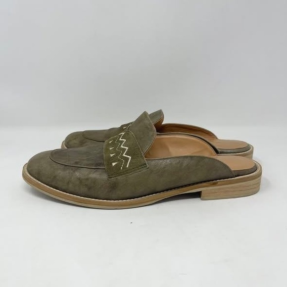 Sundance Embroidered Leather Mule Wms 38 Green Pewter Leather Embroidered Slide - Picture 5 of 11
